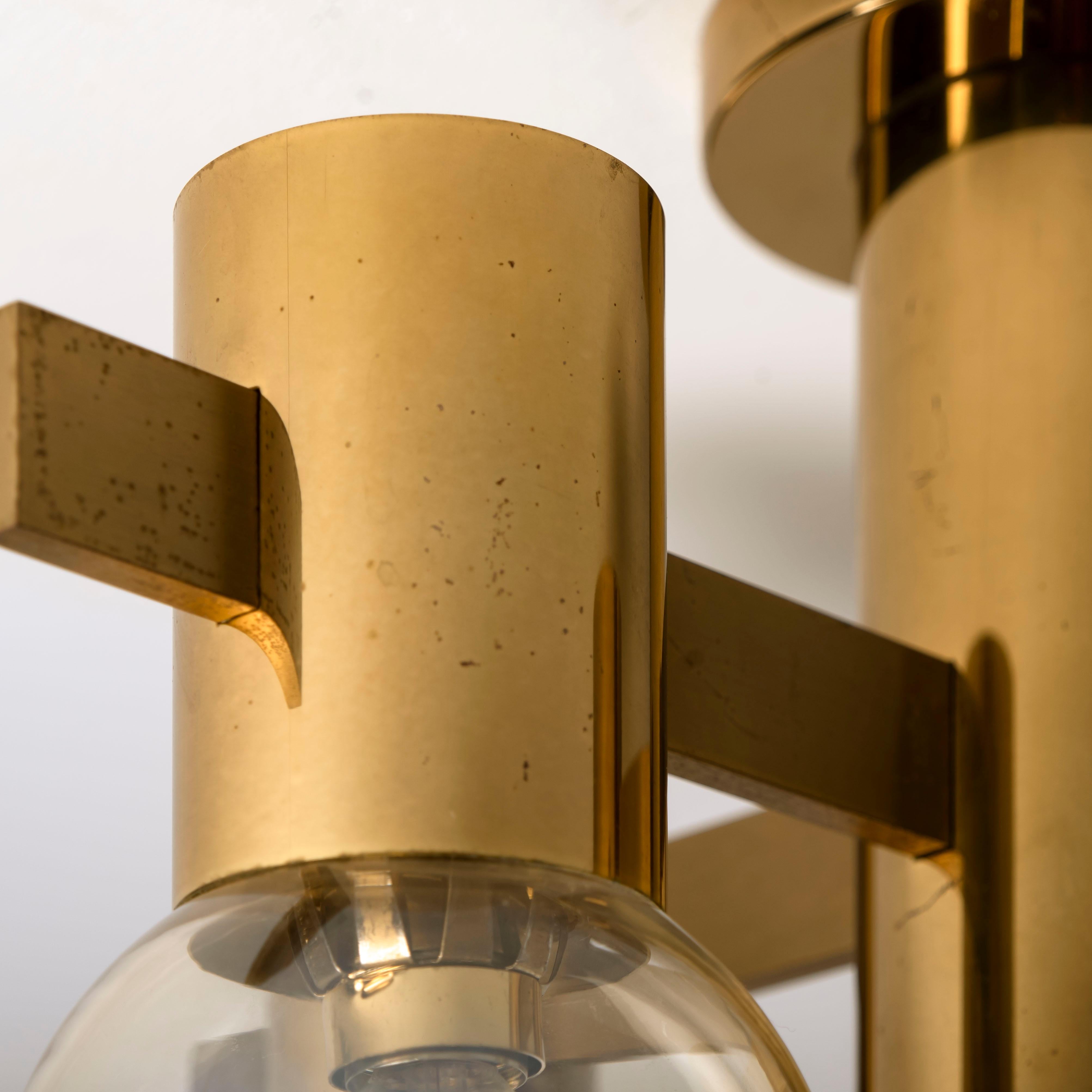 1 of the 3 Brass and Glass Light Fixtures in the Style of Jakobsson, 1960s For Sale 1