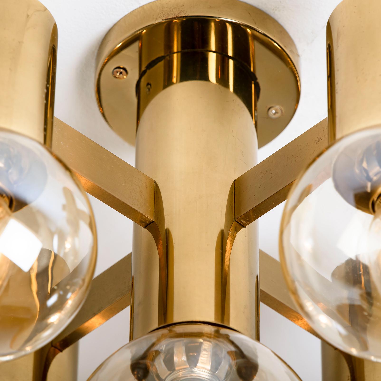 1 of the 3 Brass and Glass Light Fixtures in the Style of Jakobsson, 1960s For Sale 3