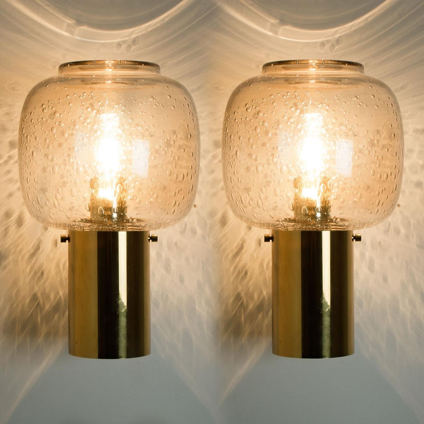 Mid-20th Century 1 Of the 3 Brass and Glass Wall Lights in style of Hans Agne Jakobsson , circa 1 For Sale