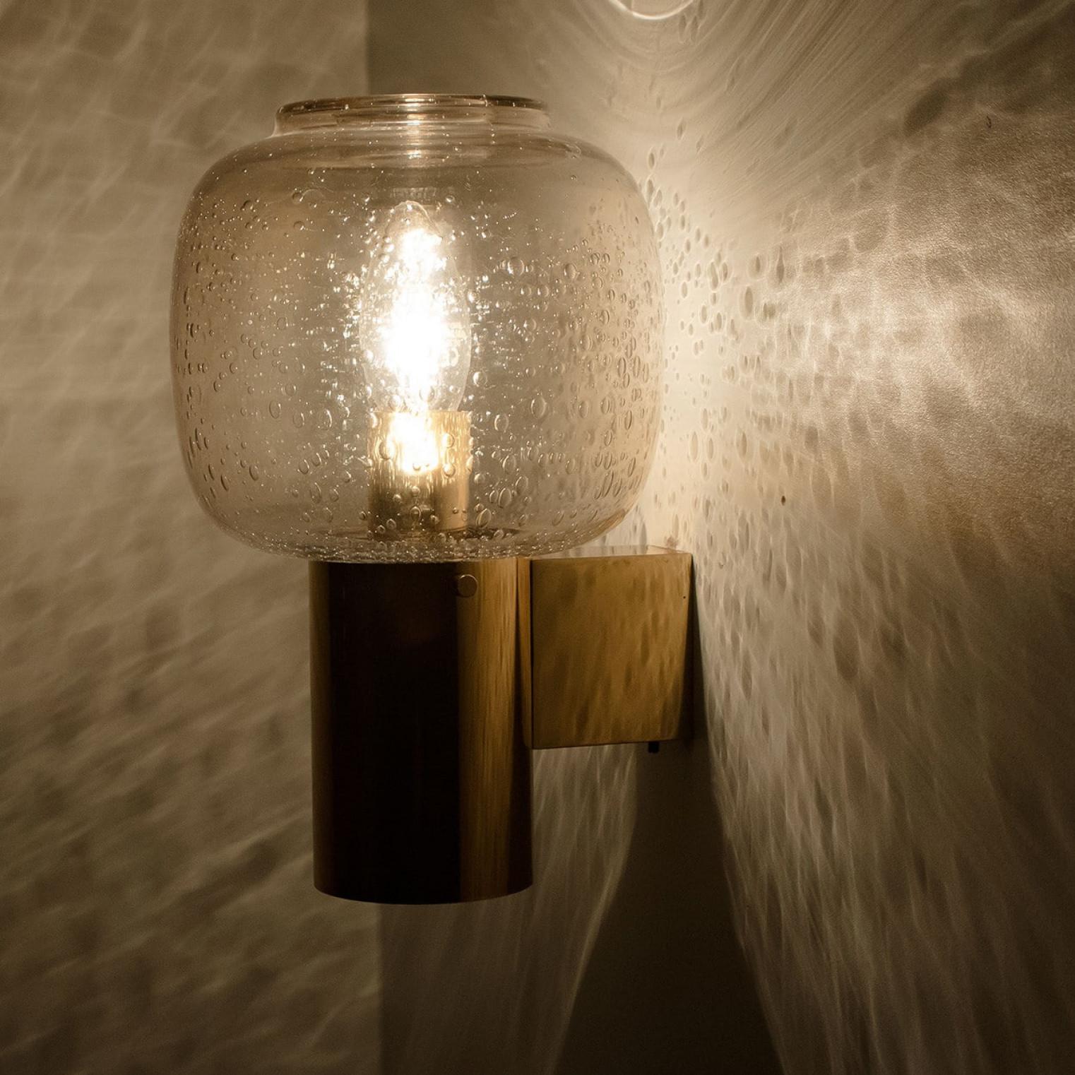 1 Of the 3 Brass and Glass Wall Lights in style of Hans Agne Jakobsson , circa 1 For Sale 2