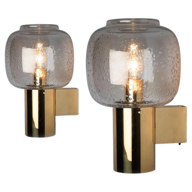 1 Of the 3 Brass and Glass Wall Lights in style of Hans Agne Jakobsson , circa 1 For Sale