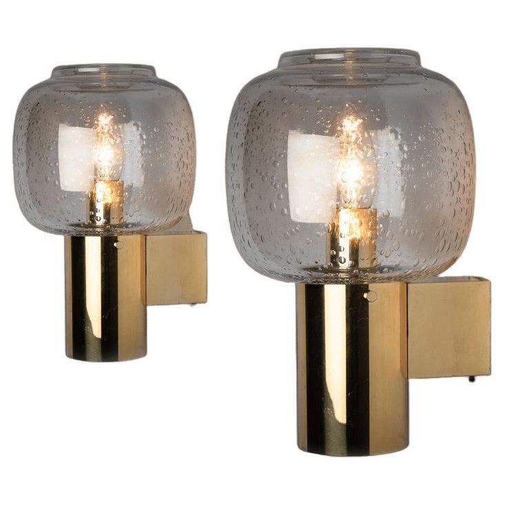 1 Of the 3 Brass and Glass Wall Lights in style of Hans Agne Jakobsson , circa 1 For Sale