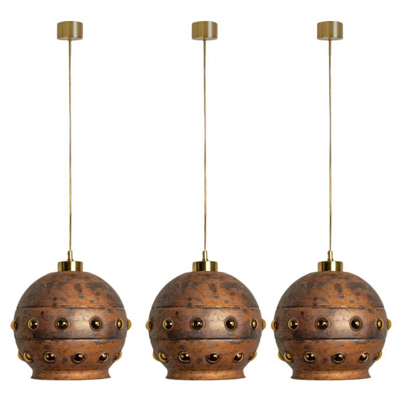 1 of the 3 Brutalist Copper Pendant Lamp in the style of Nanny Still, 1970