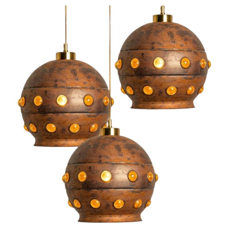 1 of the 3 Brutalist Copper Pendant Lamp in the style of Nanny Still, 1970