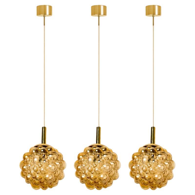 1 des 3 pendentifs en verre bullé d'Helena Tynell, Allemagne 1970