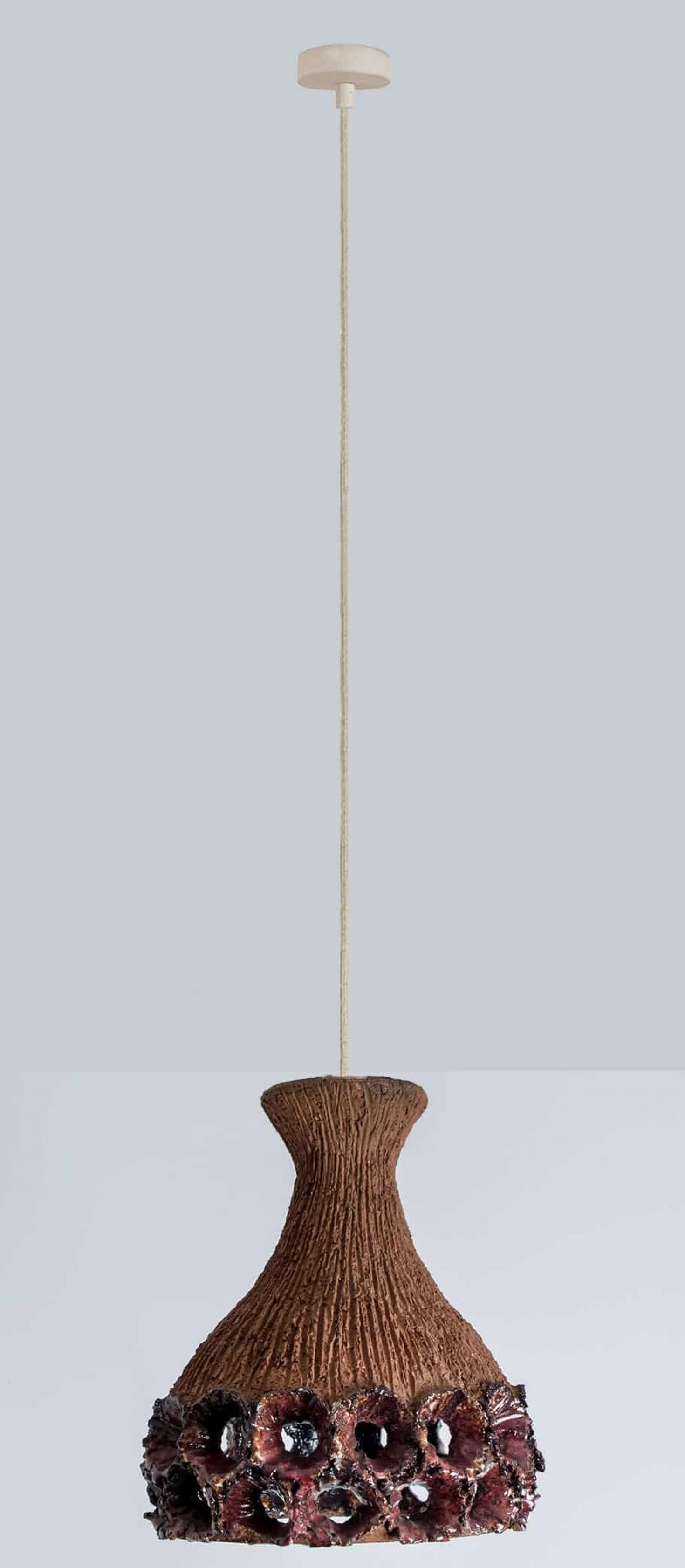 1 de los 3 Colgantes de Cerámica Terracota Marrón Beige, Dinamarca Años 60 en venta 3