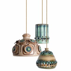 1 dei 3 ciondoli in ceramica marrone blu, Danimarca anni '60