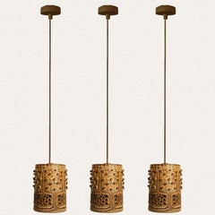 1 of the 3 Ceramic Brown Pendants, Denmark 1960