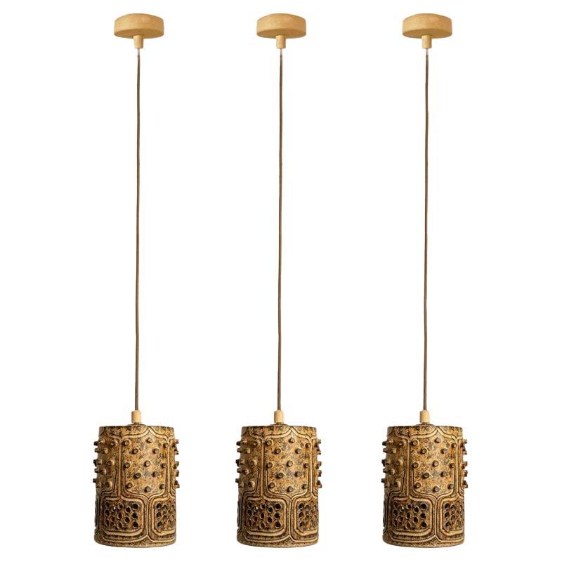 1 dei 3 pendenti in ceramica marrone, Danimarca 1960 in vendita