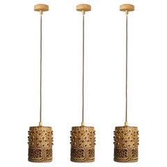 1 of the 3 Ceramic Brown Pendants, Denmark 1960