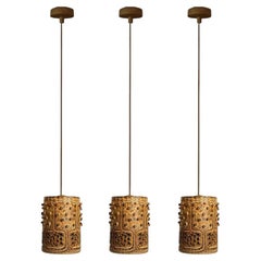 1 of the 3 Ceramic Brown Pendants, Denmark 1960