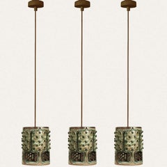 1 of the 3 Ceramic Green Pendants, Axella Denmark 1960