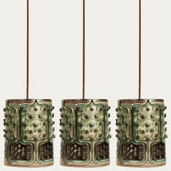 1 of the 3 Ceramic Green Pendants, Axella Denmark 1960
