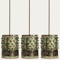 1 of the 3 Ceramic Green Pendants, Axella Denmark 1960