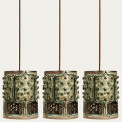 1 of the 3 Ceramic Green Pendants, Axella Denmark 1960