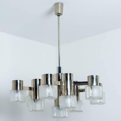 1 of the 3 Chrome and Murano Glass Chandelier by Sciolari, 1970