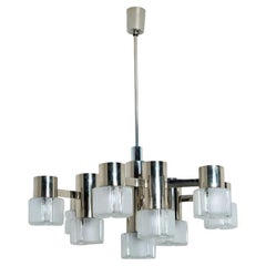 1 of the 3 Chrome and Murano Glass Chandelier by Sciolari, 1970