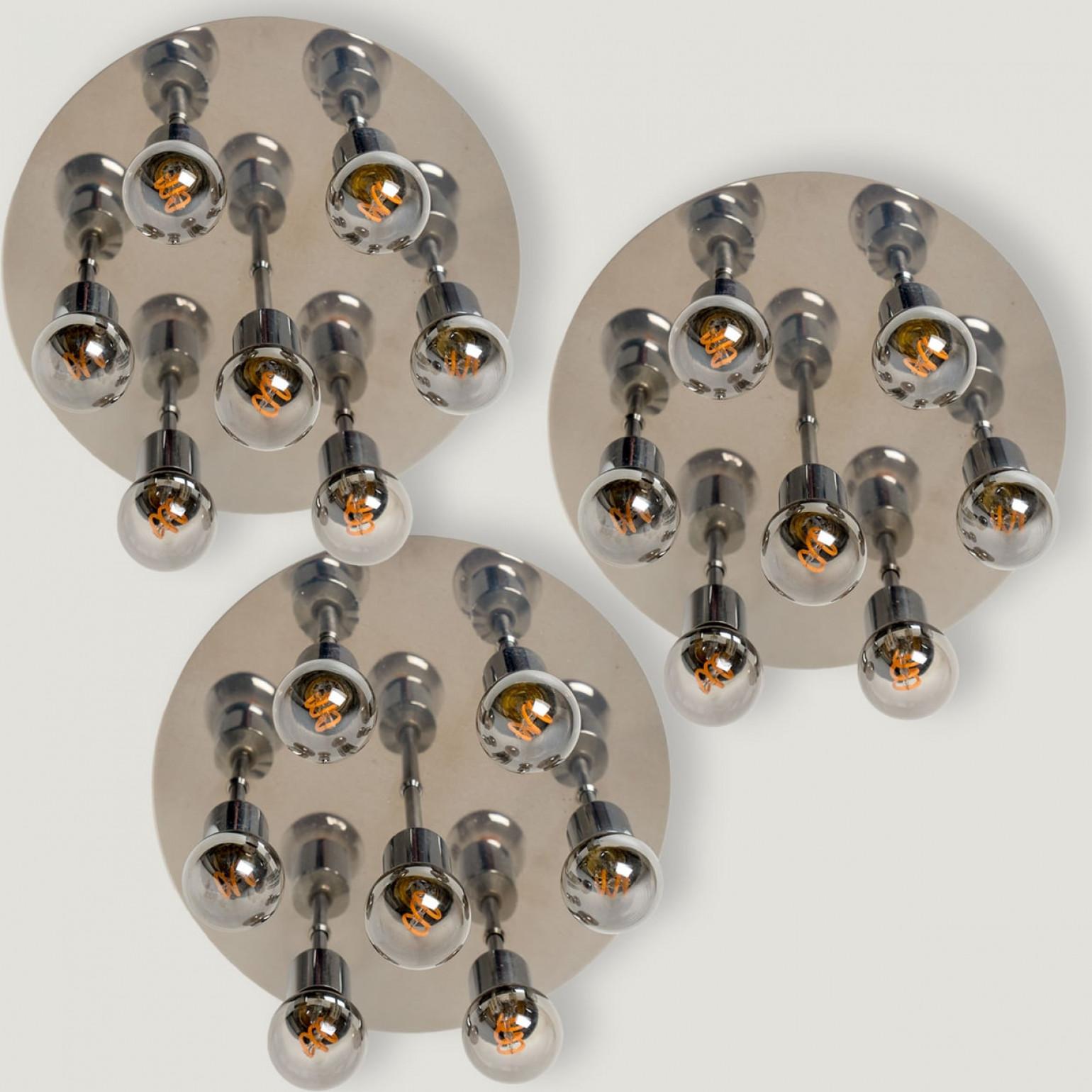 1 of the 3 Chrome Flush Mounts from Cosack Leuchten, Germany 1970s For Sale 7