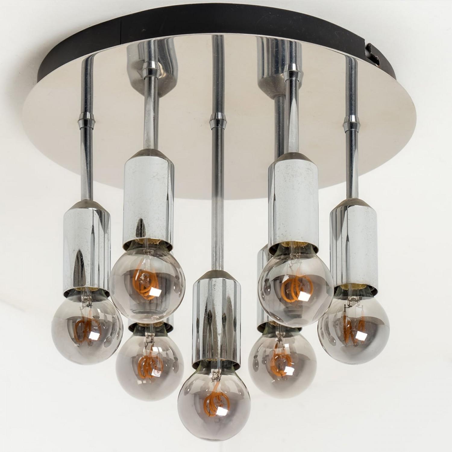 Space Age 1 of the 3 Chrome Flush Mounts from Cosack Leuchten, Germany 1970s For Sale
