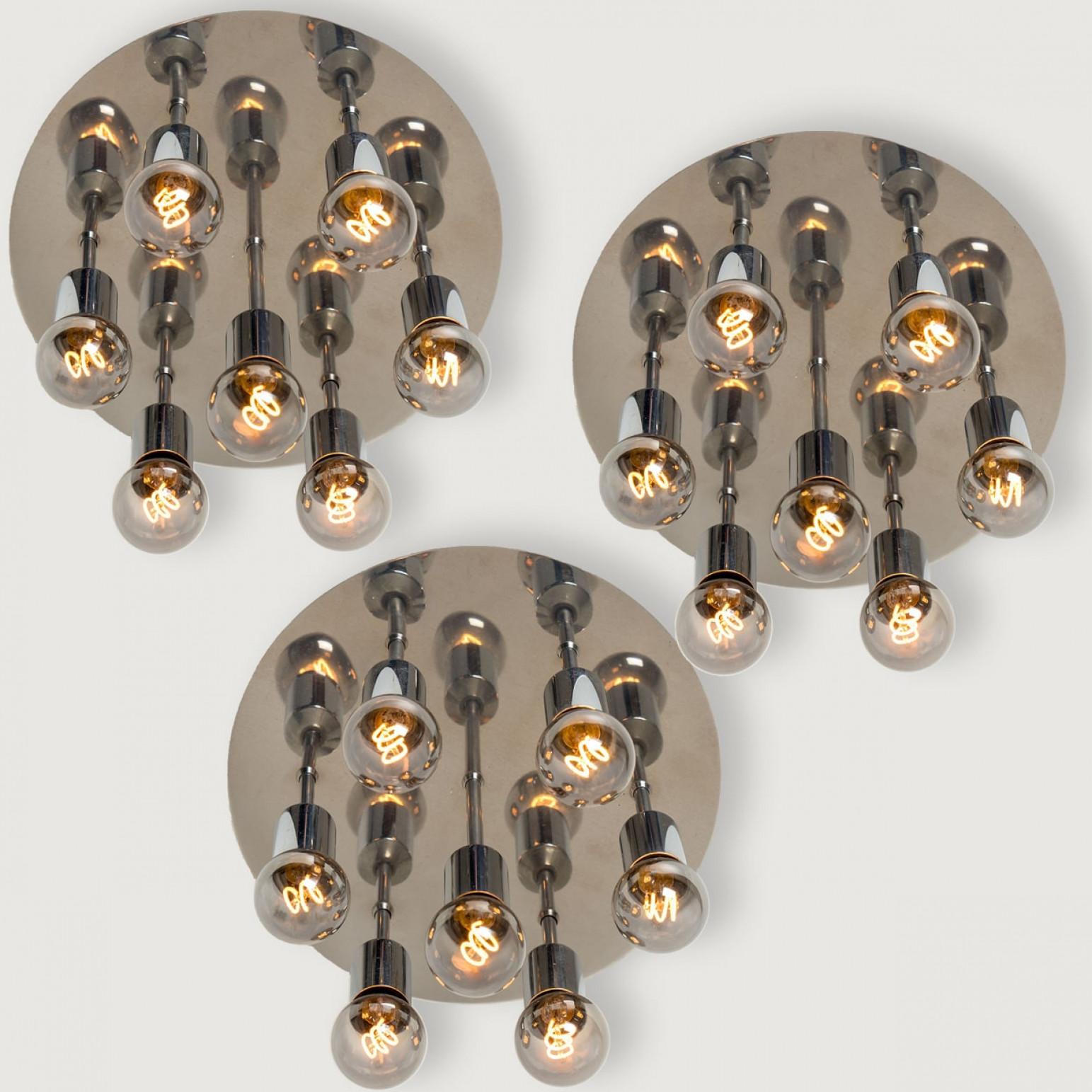 Late 20th Century 1 of the 3 Chrome Flush Mounts from Cosack Leuchten, Germany 1970s For Sale