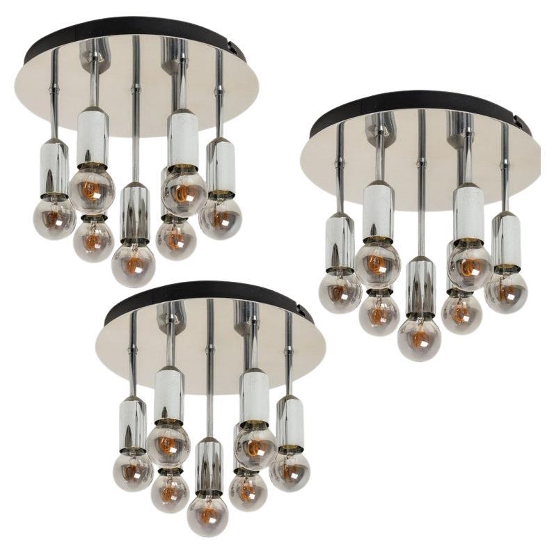 1 of the 3 Chrome Flush Mounts from Cosack Leuchten, Germany 1970s For Sale