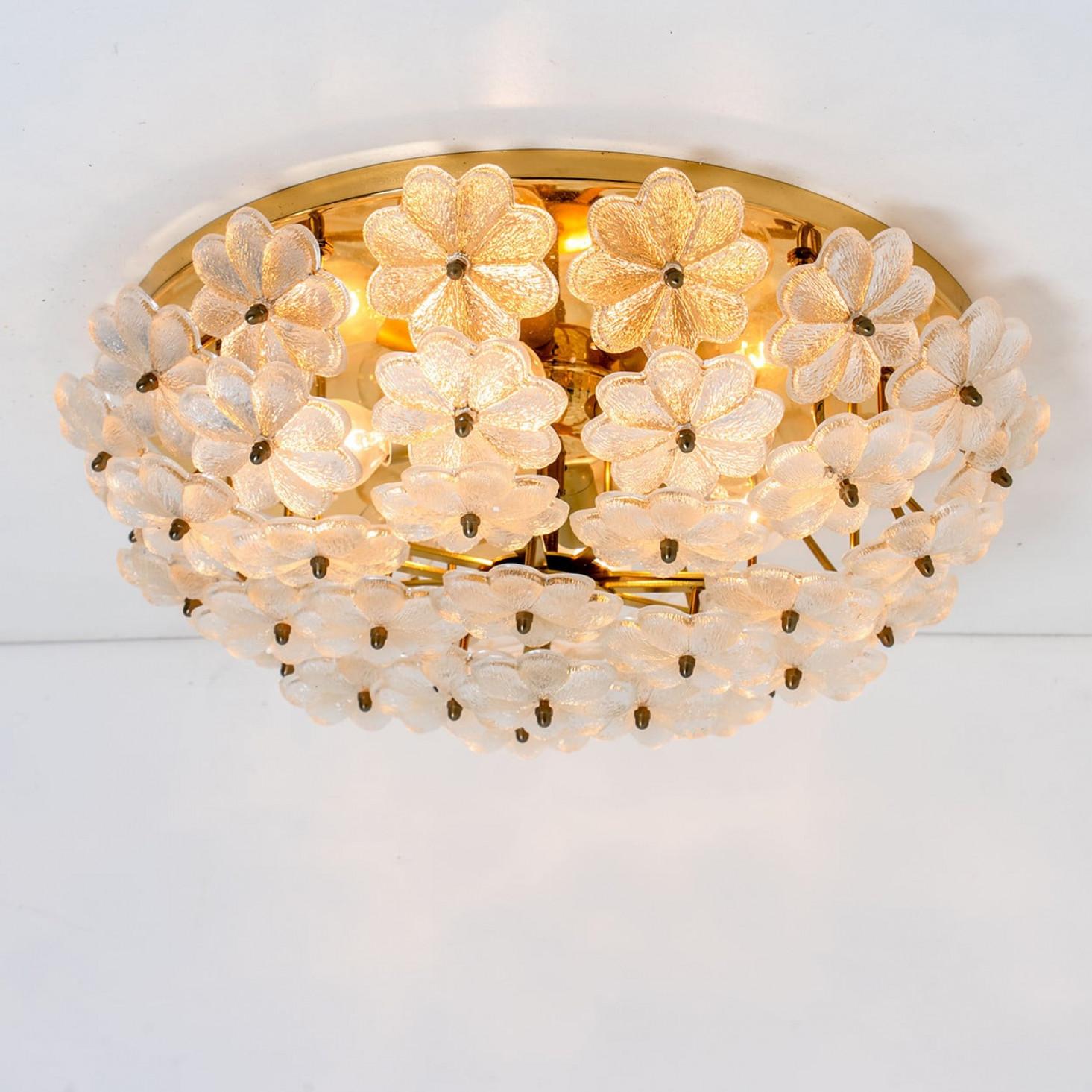 1 of the 3 Crystal Flower Flush Mount by Ernst Palme, Germany, 1970s en vente 3