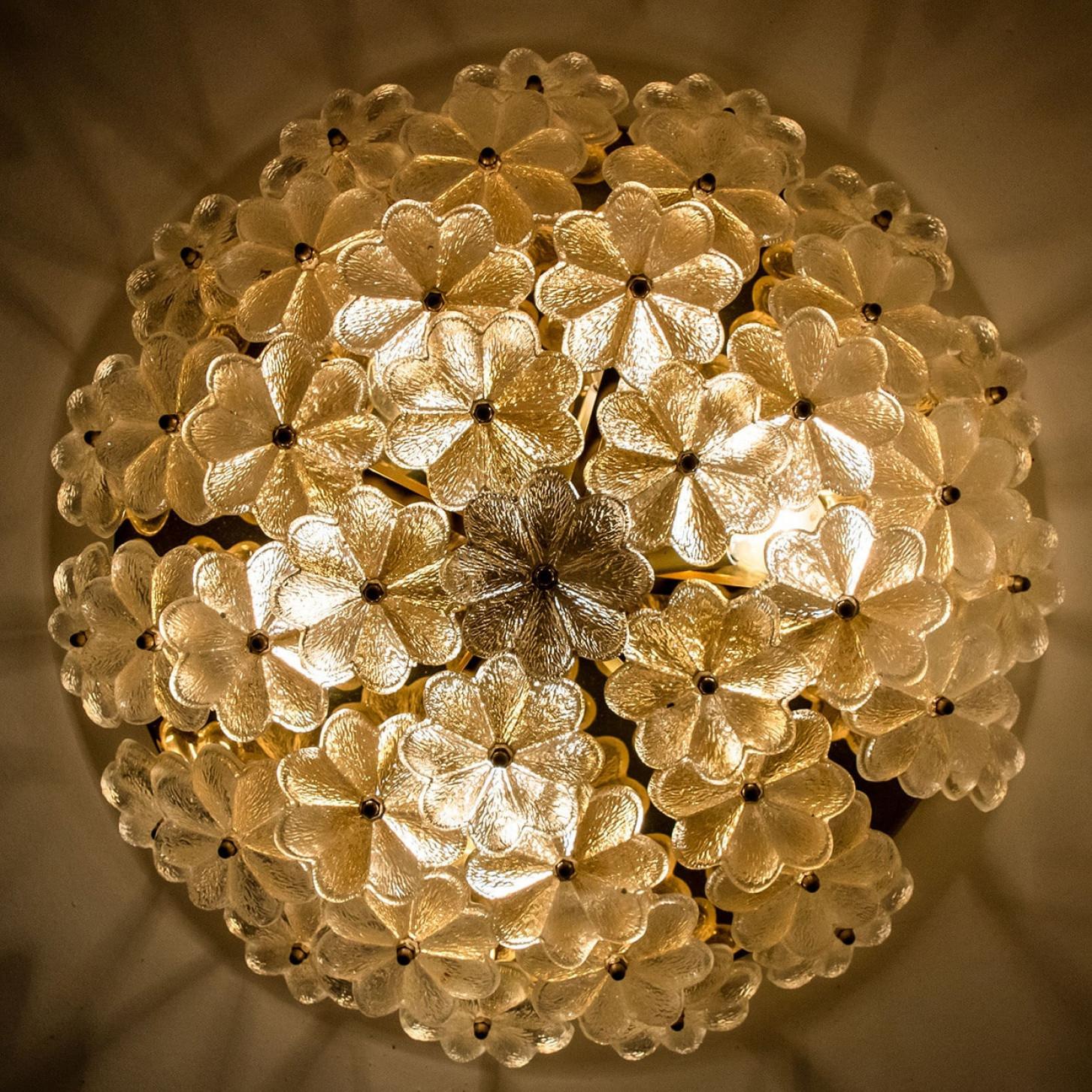 Mid-Century Modern 1 of the 3 Crystal Flower Flush Mount by Ernst Palme, Germany,  1970s For Sale