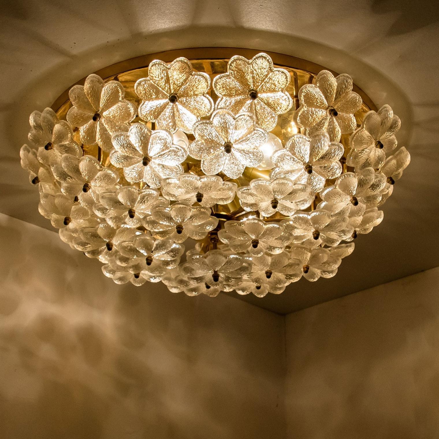 Allemand 1 of the 3 Crystal Flower Flush Mount by Ernst Palme, Germany, 1970s en vente