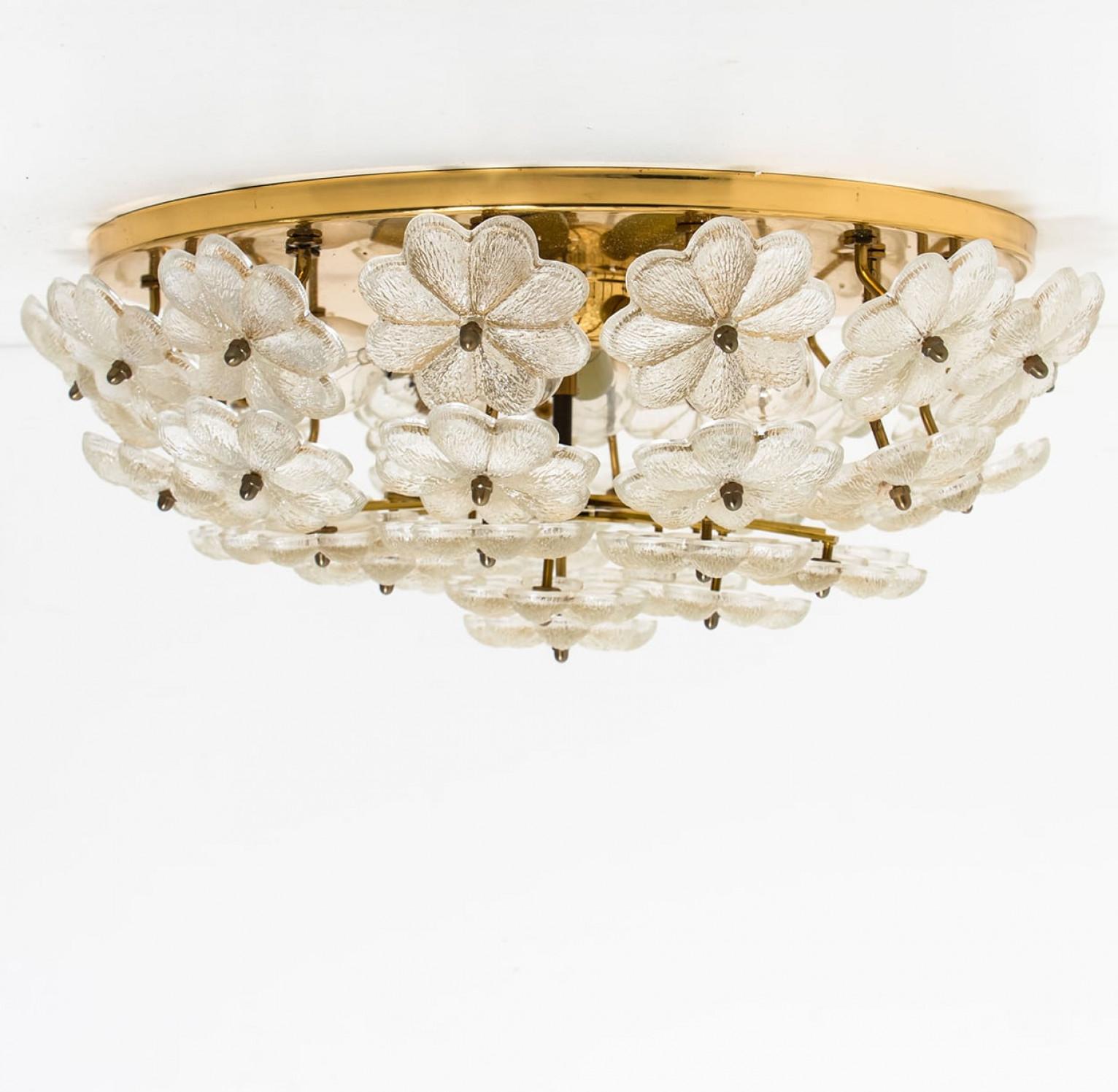 1 of the 3 Crystal Flower Flush Mount by Ernst Palme, Germany,  1970s In Good Condition For Sale In Rijssen, NL