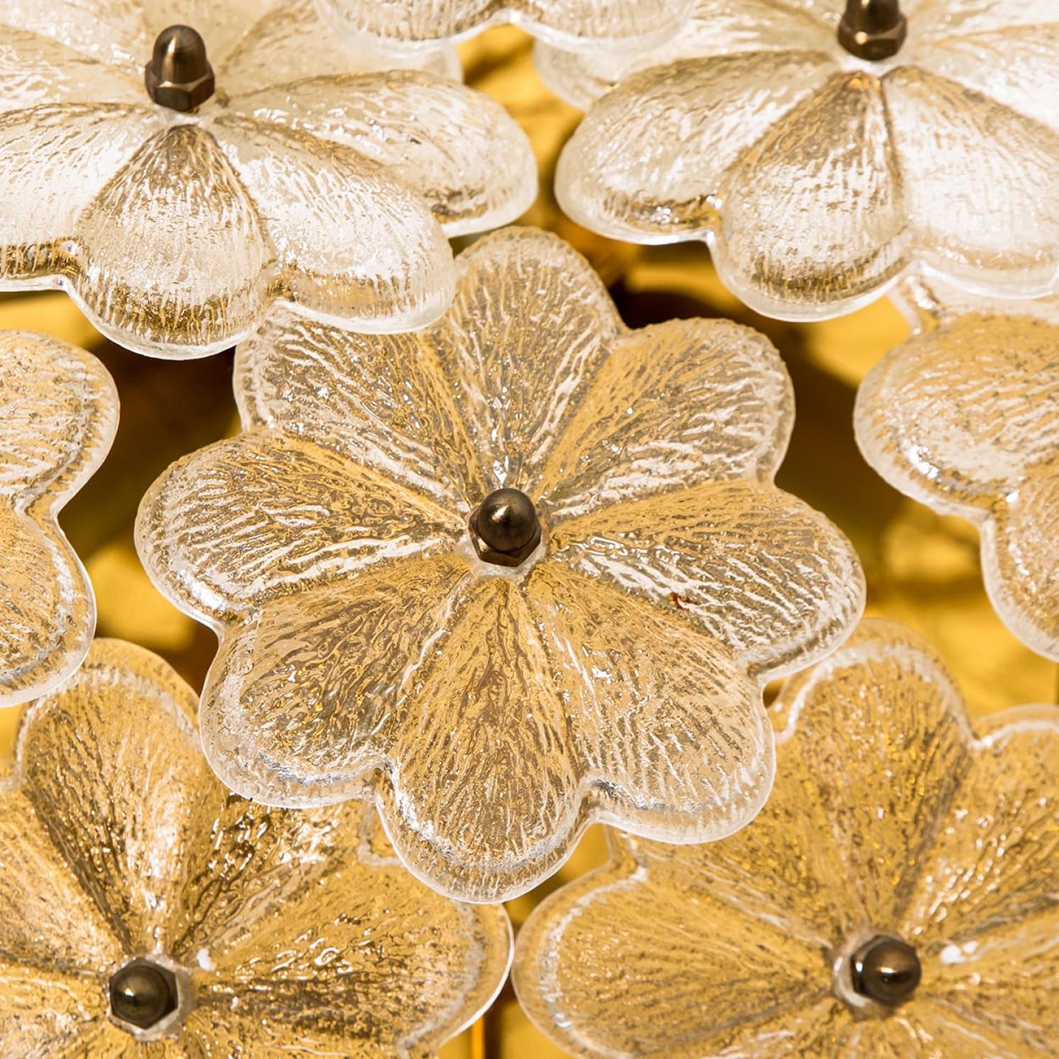 Brass 1 of the 3 Crystal Flower Flush Mount by Ernst Palme, Germany,  1970s For Sale