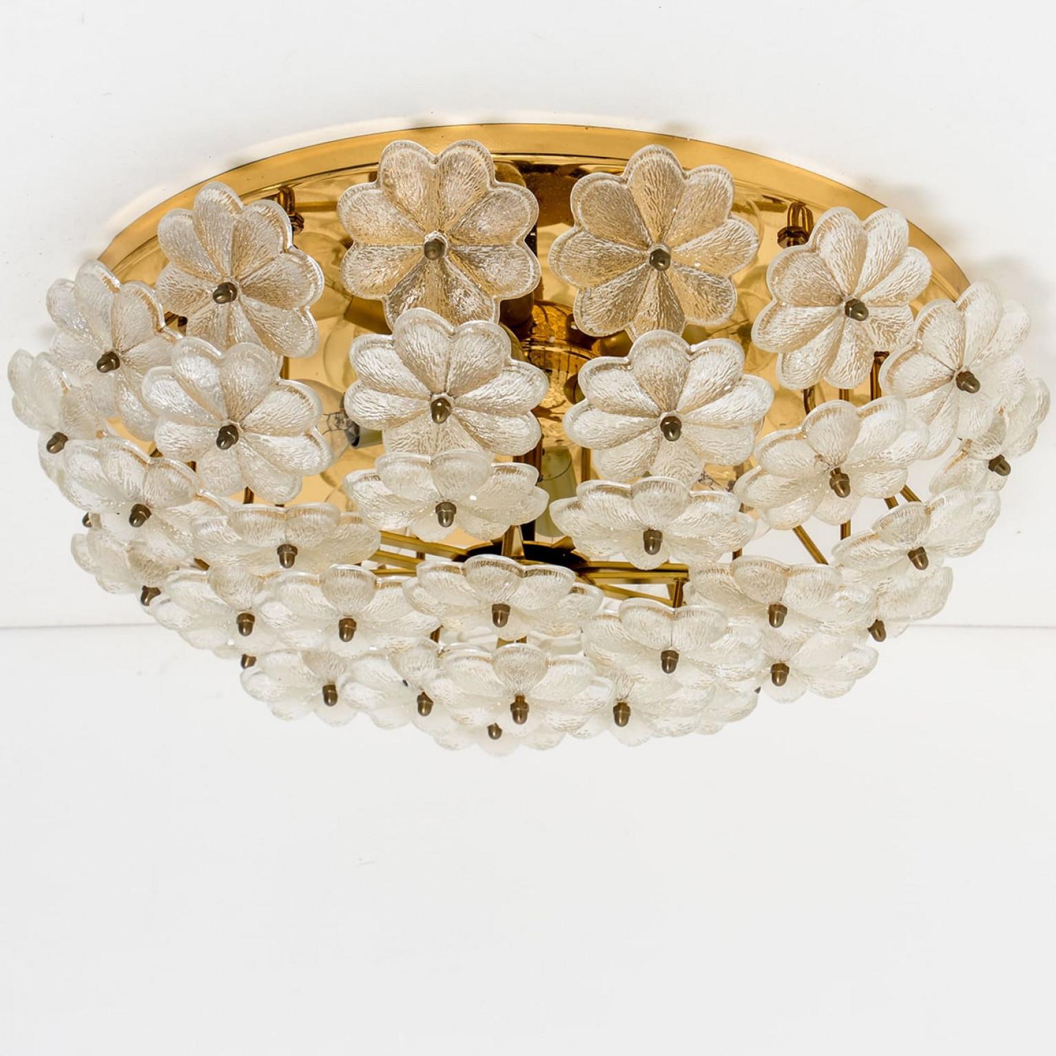 1 of the 3 Crystal Flower Flush Mount by Ernst Palme, Germany,  1970s For Sale 2
