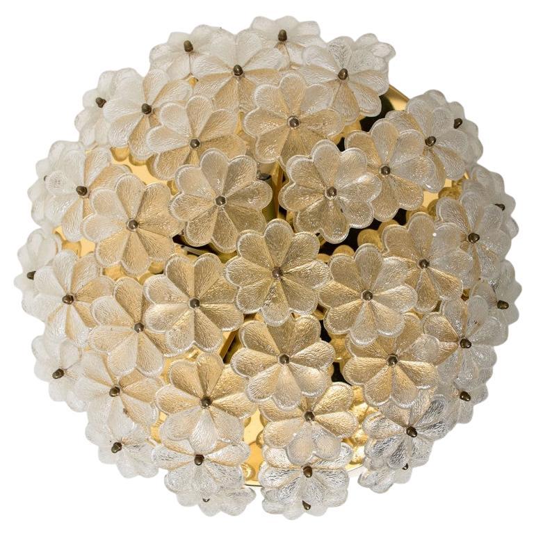 1 of the 3 Crystal Flower Flush Mount by Ernst Palme, Germany,  1970s For Sale