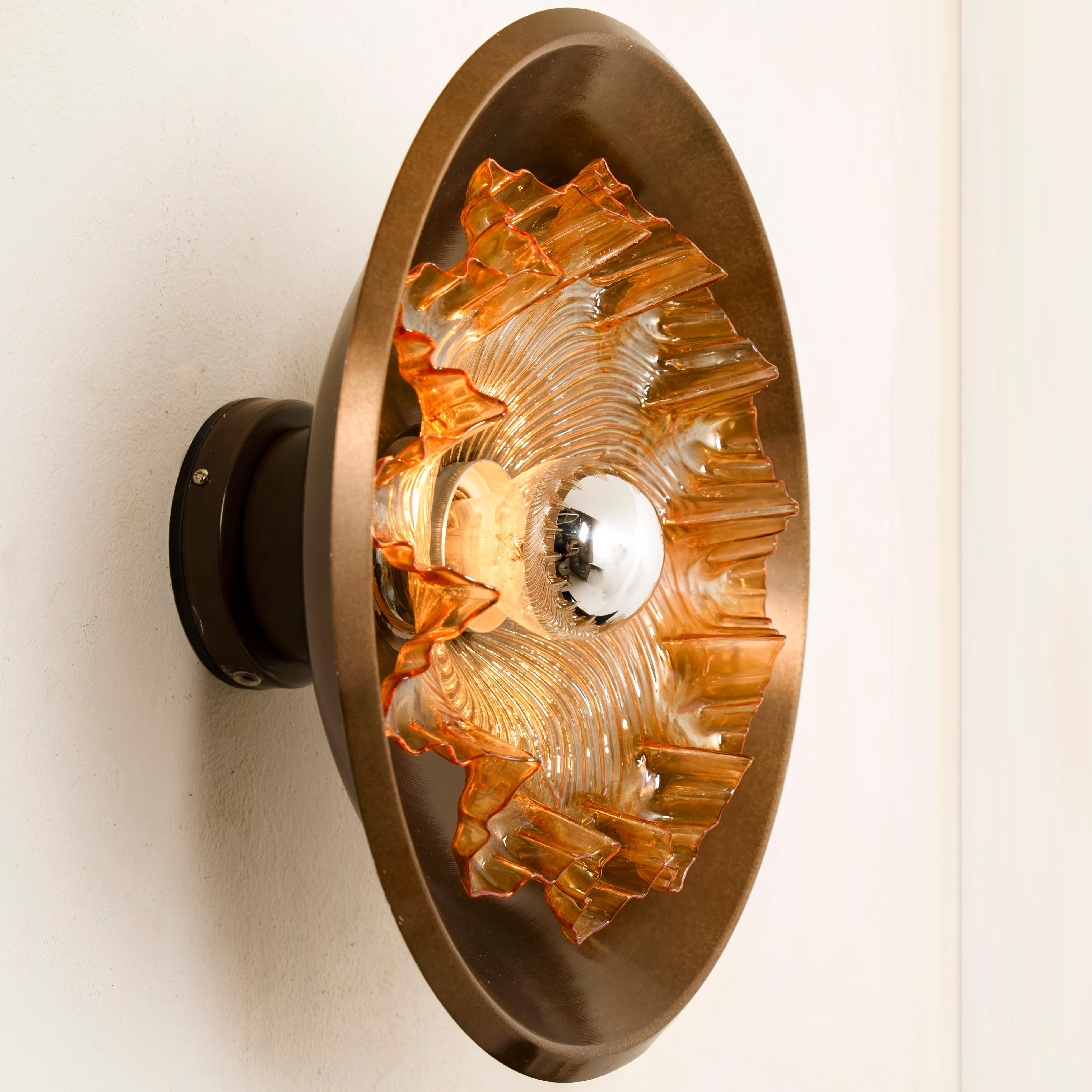 Dutch 1 of the 3 Dark Brass and Glass Wall Sconces RAAK, the Netherlands, 1970 For Sale