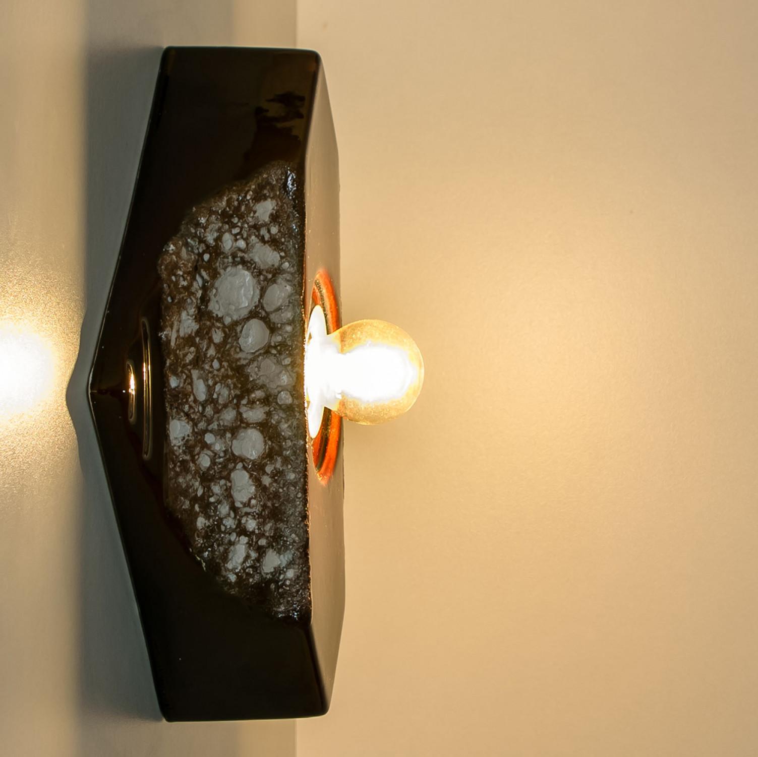 1 of the 3  Dark Striped Square Ceramic Wall Lights, Germany, 1970 In Good Condition For Sale In Rijssen, NL