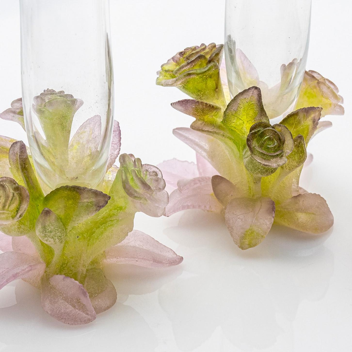 Art Nouveau 1 of the 3 Daum Art Glass Soliflore Vases, Roses Pink Green, France in vendita