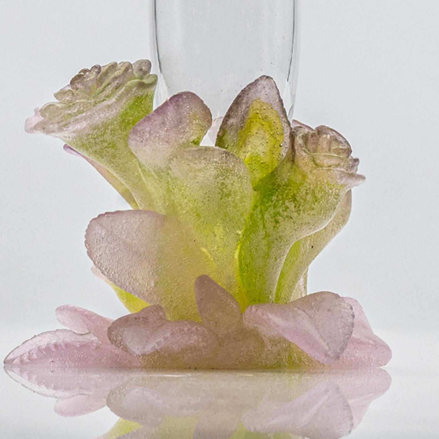 1 of the 3 Daum Art Glass Soliflore Vases, Roses Pink Green, France in vendita 1