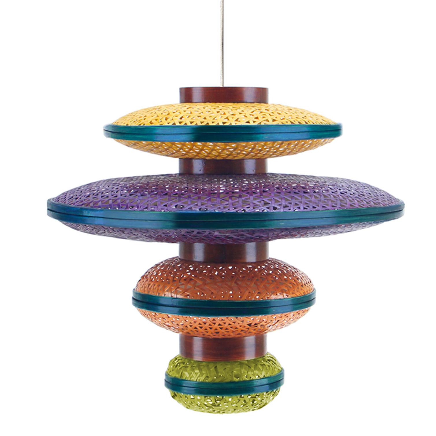 Other 1 of the 3 Eco Friendly Green, Orange, Purple Bamboo Art Deco Style Chandeliers For Sale