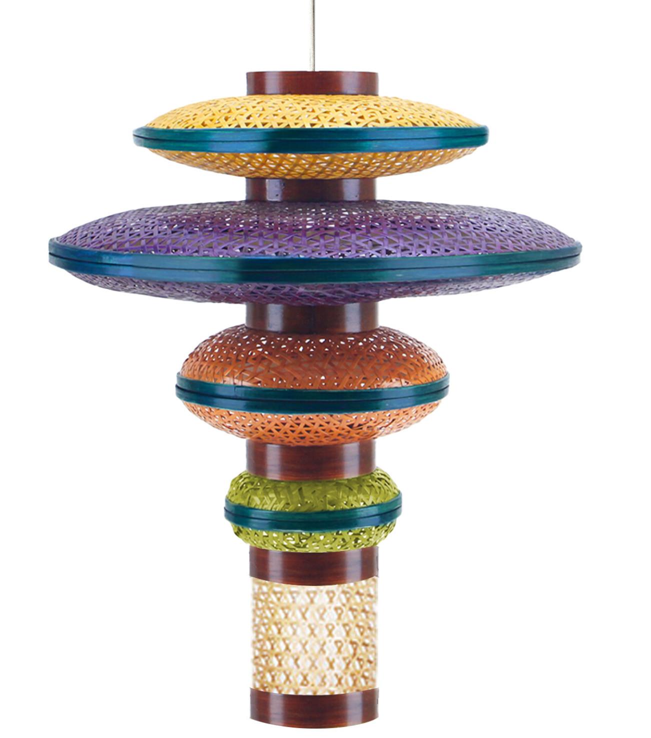 Other 1 of the 3 Eco Friendly Green, Orange, Purple Bamboo Art Deco Style Chandeliers For Sale