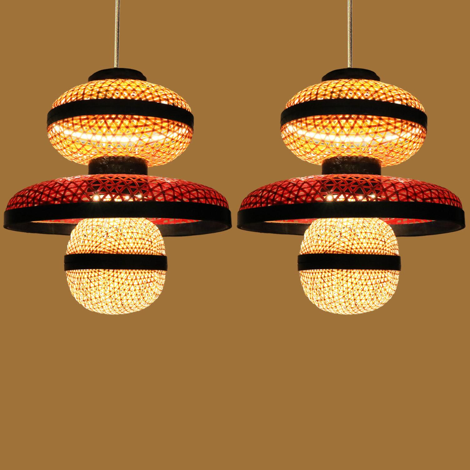 1 of the 3 Eco Friendly Red Orange Bamboo Art Deco Style Chandeliers For Sale 9