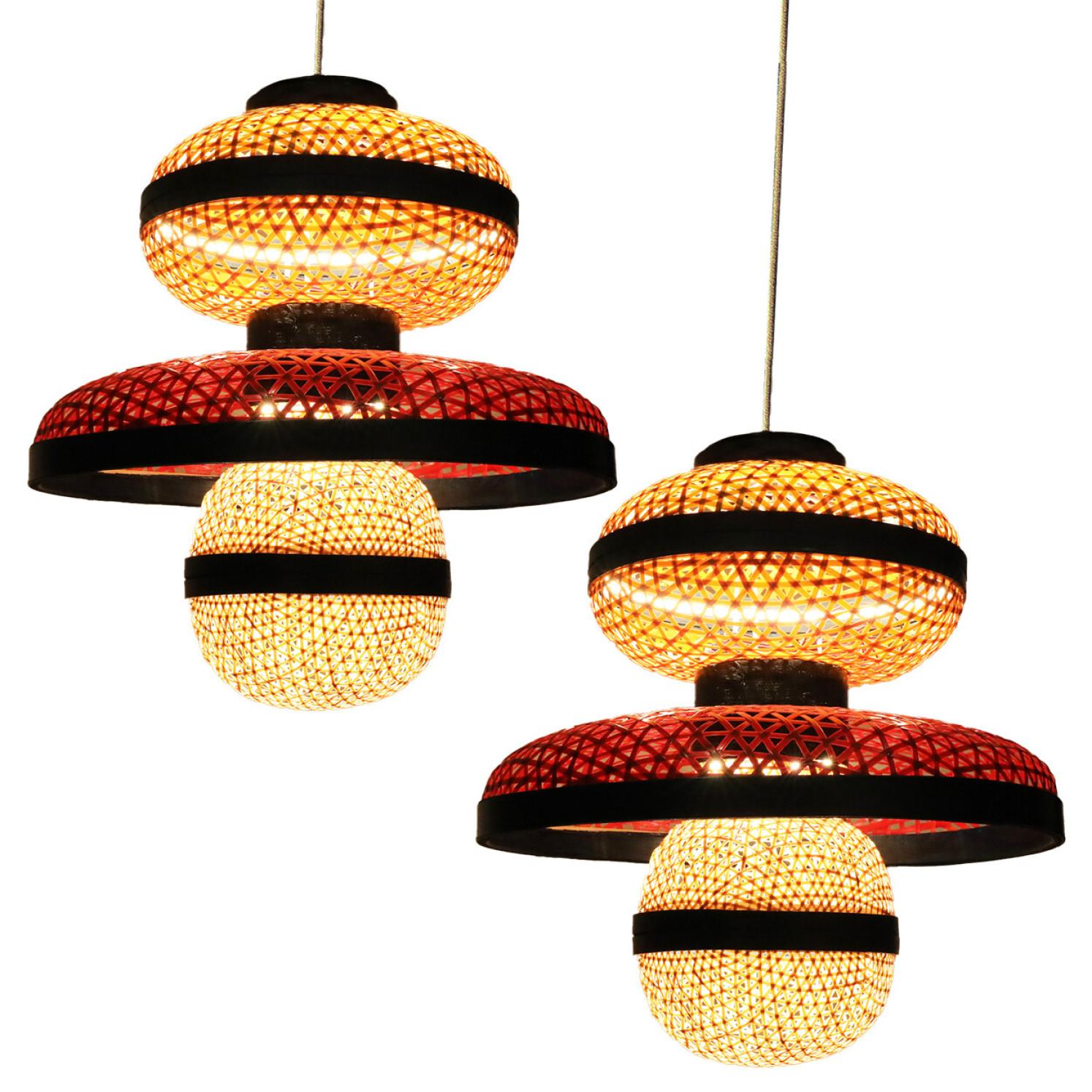 1 of the 3 Eco Friendly Red Orange Bamboo Art Deco Style Chandeliers For Sale 1