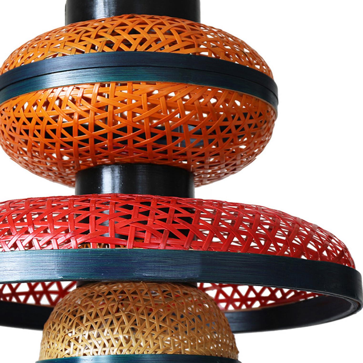 Steel 1 of the 3 Eco Friendly Red Orange Purple Bamboo Art Deco Style Chandeliers For Sale