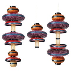 1 of the 3 Eco Friendly Red Orange Purple Bamboo Art Deco Style Chandeliers
