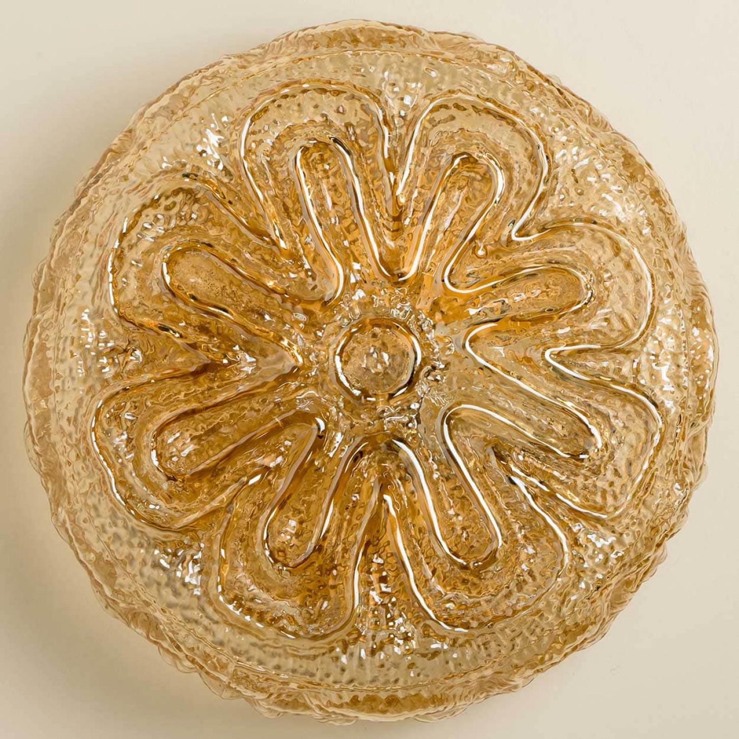1 of the 3 Flower Amber Glass Wall Lights/Flush mounts in the Style of Tynell For Sale 4