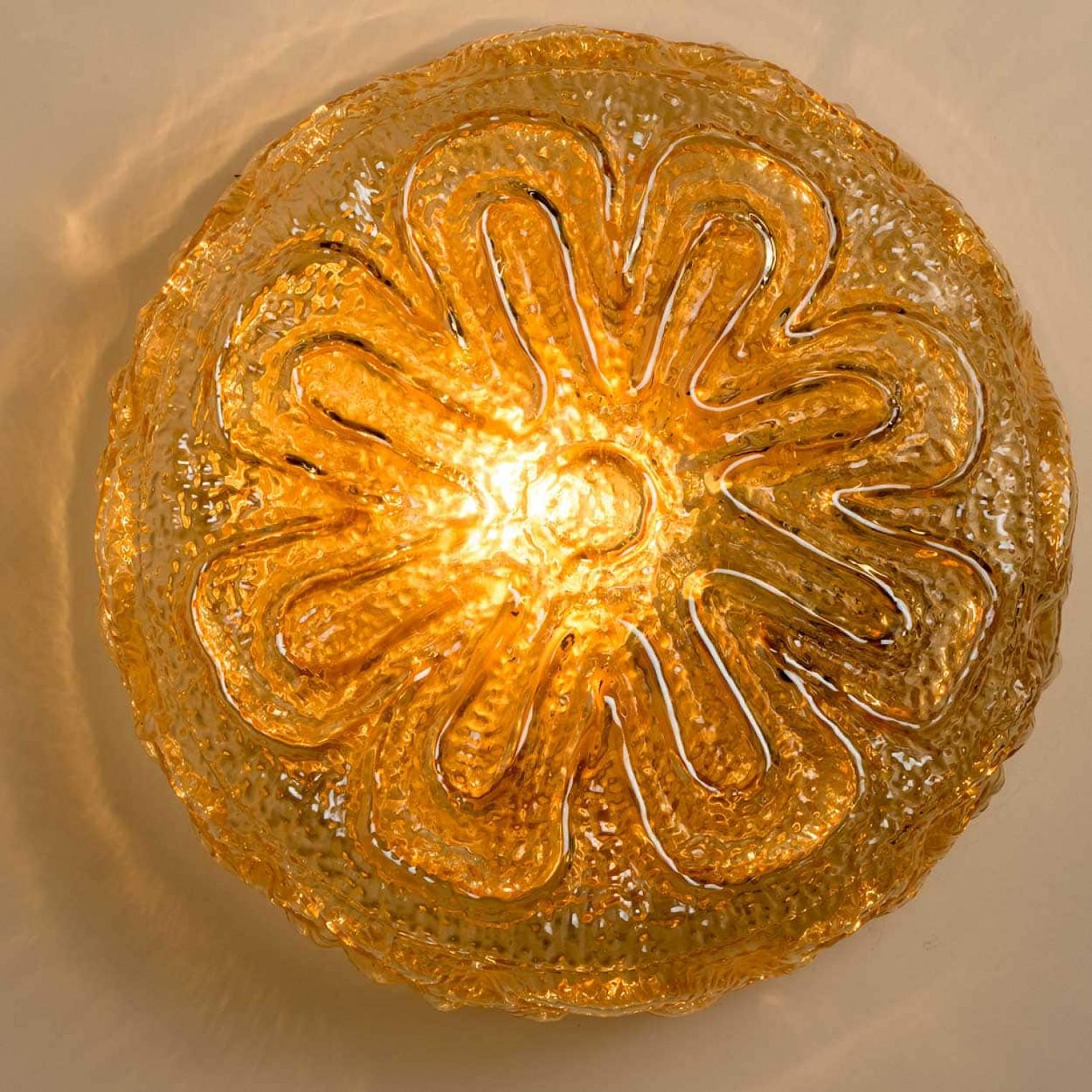 1 of the 3 Flower Amber Glass Wall Lights/Flush mounts in the Style of Tynell For Sale 5