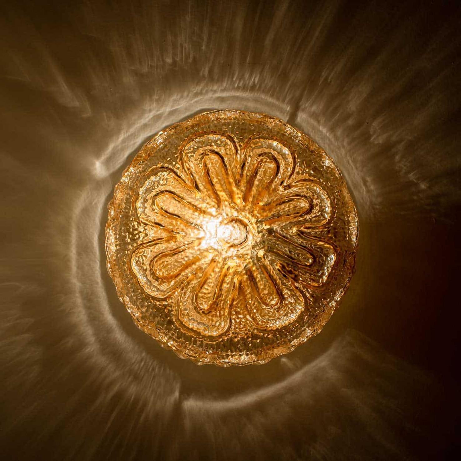 1 of the 3 Flower Amber Glass Wall Lights/Flush mounts in the Style of Tynell For Sale 6