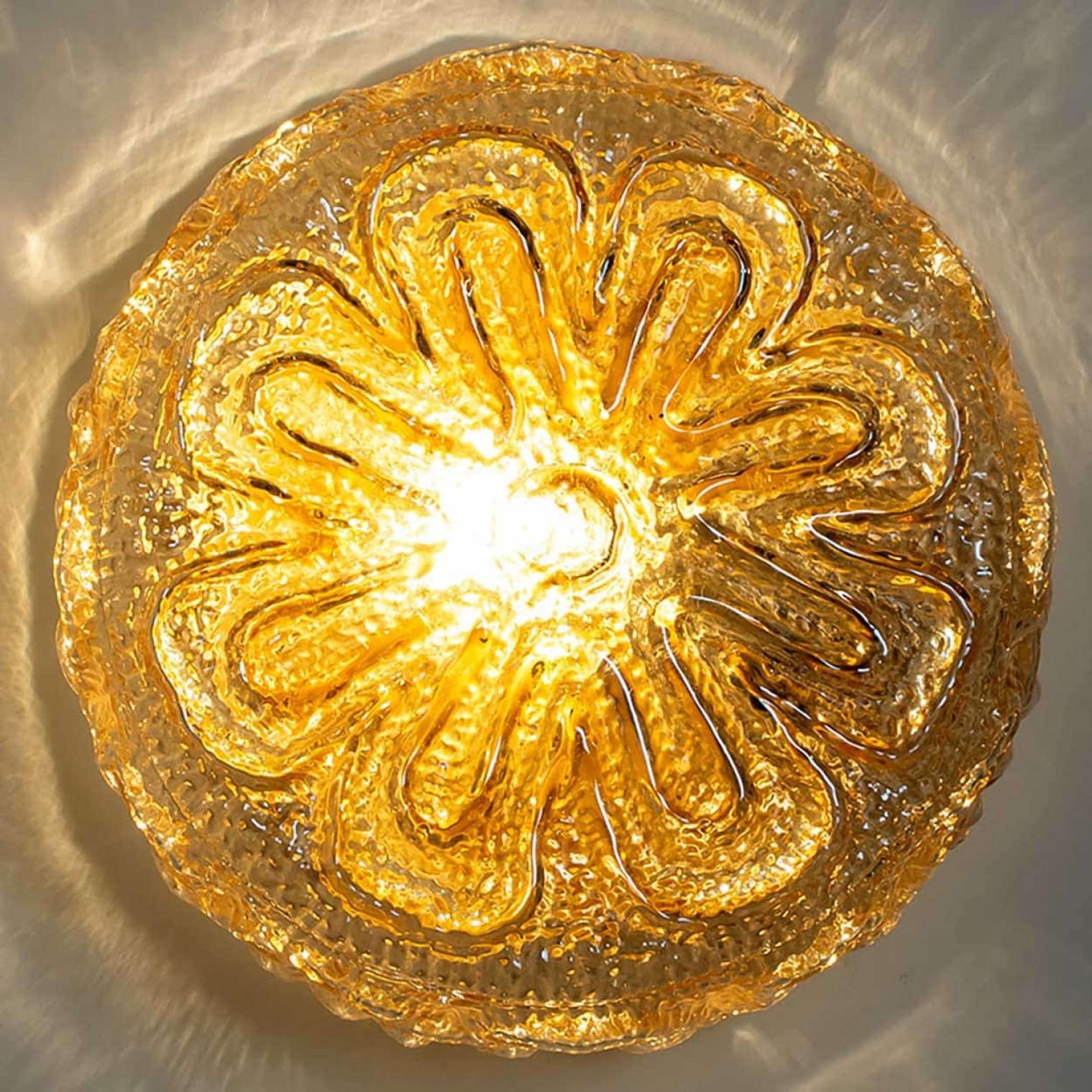 1 of the 3 Flower Amber Glass Wall Lights/Flush mounts in the Style of Tynell For Sale 7