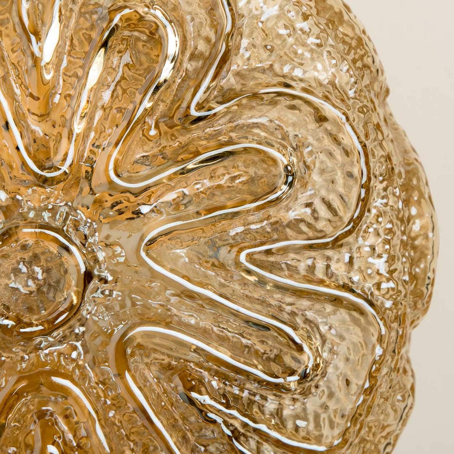 Mid-Century Modern 1 of the 3 Flower Amber Glass Wall Lights/Flush mounts in the Style of Tynell For Sale