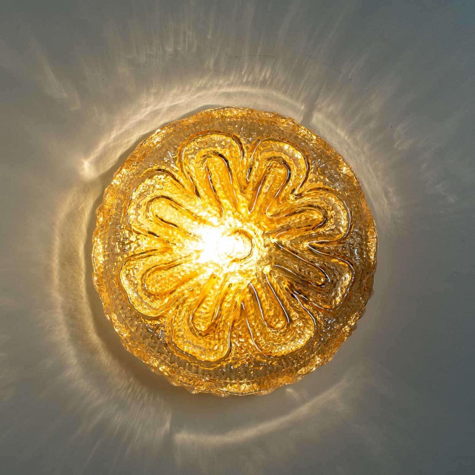 20th Century 1 of the 3 Flower Amber Glass Wall Lights/Flush mounts in the Style of Tynell For Sale