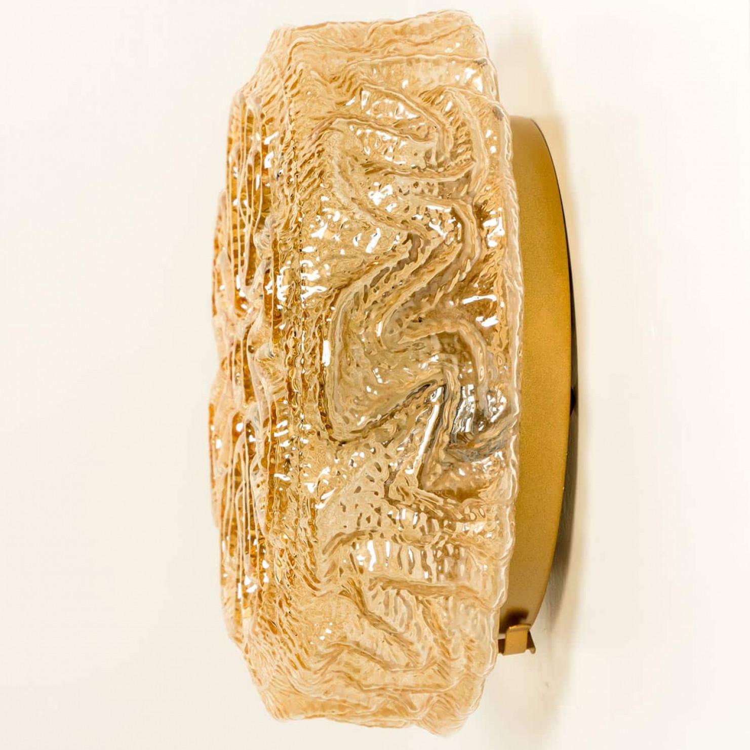 Metal 1 of the 3 Flower Amber Glass Wall Lights/Flush mounts in the Style of Tynell For Sale