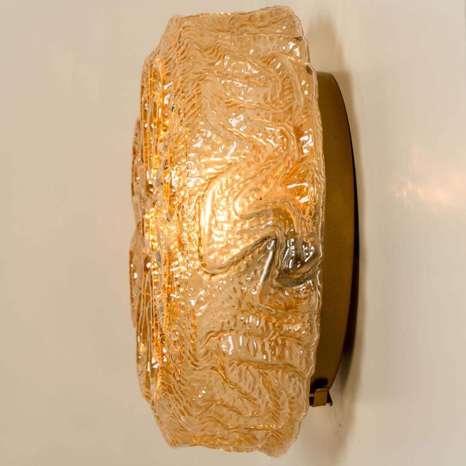 1 of the 3 Flower Amber Glass Wall Lights/Flush mounts in the Style of Tynell For Sale 1